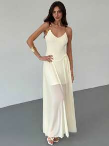 Aloruh Women's Sleeveless Dress, Solid Color, Elegant Summer Style - Apricot - View 5