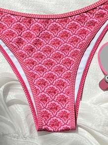 SHEIN Bikini hở lưng cao họa tiết hoa ngẫu nhiên thiết kế mới cho nữ, hoàn hảo cho kỳ nghỉ - Màu Hồng Tươi - Xem 3