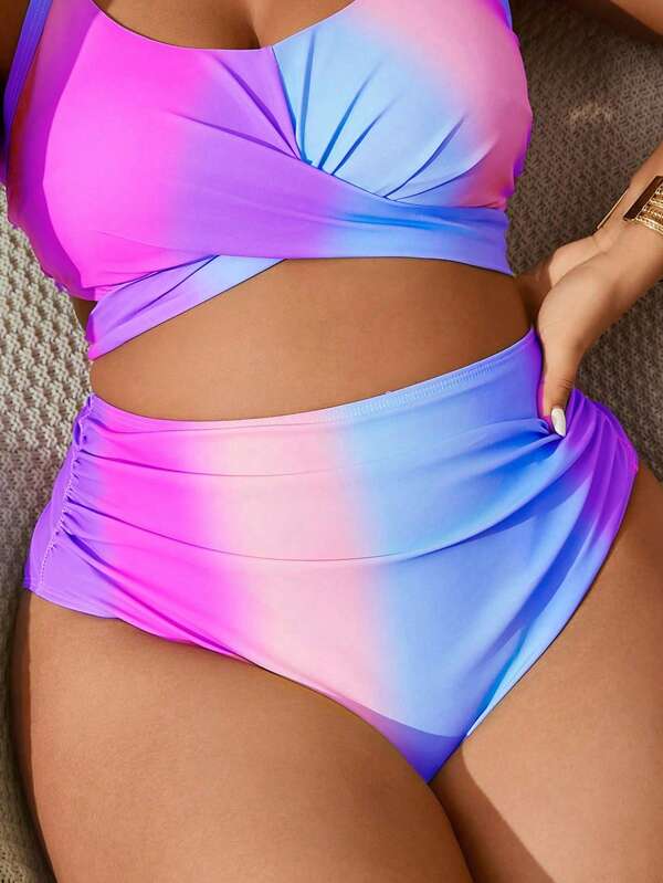 Swim Vcay Bottom de traje de baño casual con estampado degradado para mujer talla grande