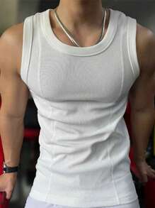 SHEIN Manfinity Dauomo Men's Casual Versatile Solid Color White Tank Top, Summer - White - View 1