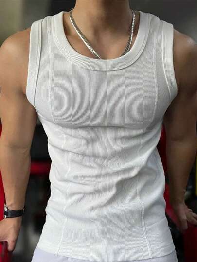 SHEIN Manfinity Dauomo 男士休闲百搭纯色白色背心，夏季