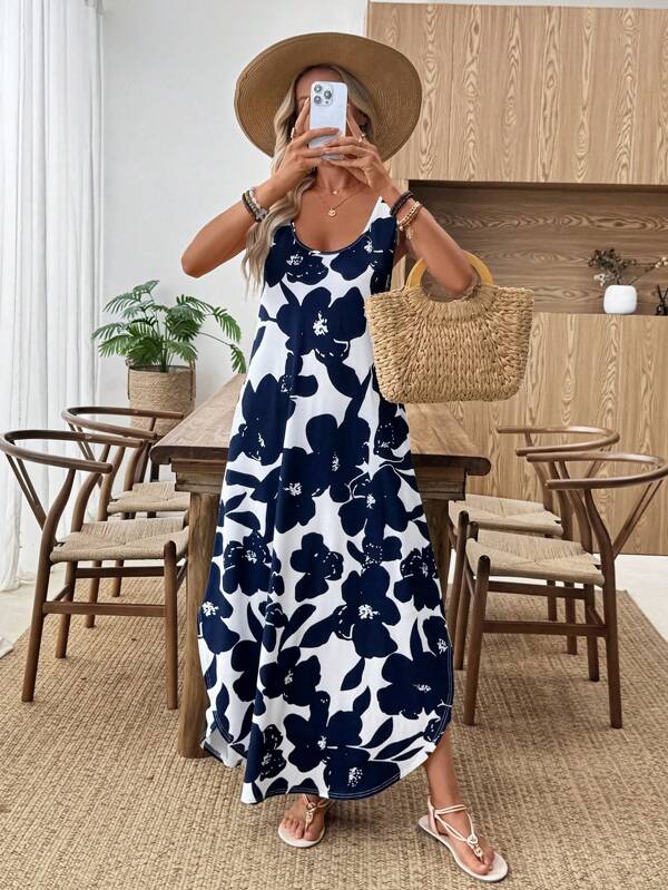 EMERY ROSE Women Casual Floral Print Sleeveless Dress For Holiday Summer Dresses For Women