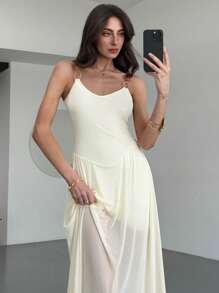 Aloruh Women's Sleeveless Dress, Solid Color, Elegant Summer Style - Apricot - View 8