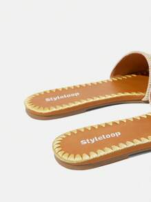 Styleloop Apricot Linen Embroidered Floral Round Toe Comfortable Flat Sandals, Bohemian Style, Suitable For Music Festivals, Parties And Casual Wear Vacation Outfits Travel Essentials - Apricot - View 3