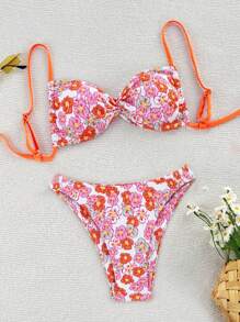 Swim Mod Women's Vacation Twist Tie Back Sexy Bikini Set For Summer - Orange - View 3