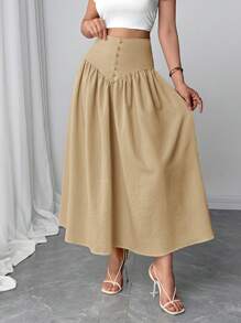 Firerie Women Solid Color Fashionable Skirt, Suitable For Summer - Khaki - View 6