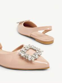 CUCCOO CHICEST Apricot Pointed Toe Rhinestone Decor Casual Flats, Elegant Lady Office Slip-On Shoes - Apricot - View 8