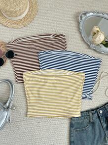 INAWLY Women's Casual Striped Bandeau Top For Summer