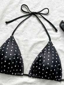 Swim Vcay Svart & Vit Prickig Sexig Dam Halter Bikiniöverdel - Svart och Vitt - Visa 5