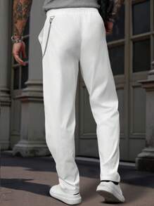 Manfinity Homme Men's Casual Solid Color Chain Decor Pants - White - View 2