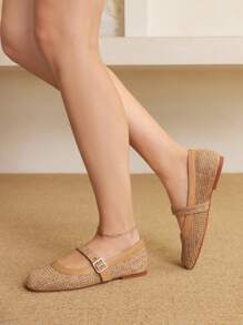 Styleloop Women's Outdoor Round Toe Woven Mesh Flat Sandals, Brown Color, Fashion Simple Comfortable Breathable Buckle Strap Flats