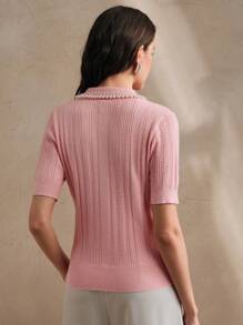 Anewsta Stylish Polo Collar Knit Top/Shirt, Elegant Modern Design, Summer - Pink - View 2