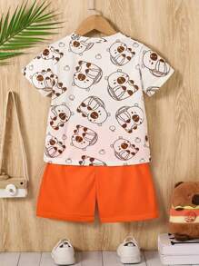 GraphicGems Conjunto de camiseta de manga corta y pantalones cortos cómodos y sencillos con estampado de capibaras para bebés niños, ideal para primavera/verano