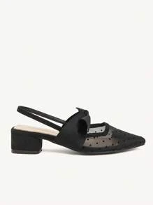 CUCCOO CHICEST Black Polka Dot Mesh Bow Design Flats, Sexy Elegant Lady Style Breathable Low Heel Backless Slip On Shoes
