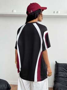 Coolane Women Letter Print Round Neck Short Sleeve Casual  Jersey T-Shirt, Summer - Multicolor - View 2