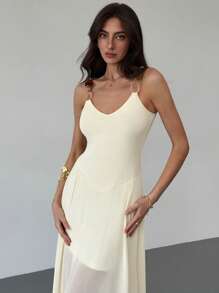 Aloruh Women's Sleeveless Dress, Solid Color, Elegant Summer Style - Apricot - View 7