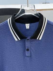 SHEIN 2件套青少年男童休闲舒适撞色 Polo 衫和短裤套装