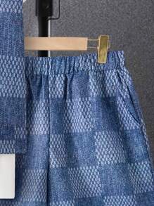 男士三件套：白色英文字母印花短袖 T 恤、梭织背心和短裤 - 休闲时尚简约百搭装，适合春夏季日常外出、休闲等场合 - 藍色 - 查看 7