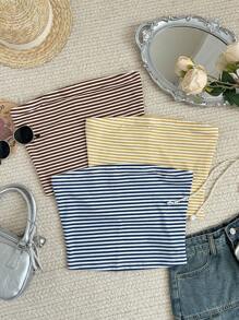 INAWLY Women's Casual Striped Bandeau Top For Summer