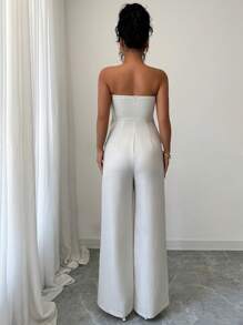 Chiquease Mono informal y elegante de color liso y asimétrico para mujer, atuendo totalmente blanco para primavera/verano