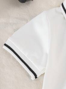 Set de 2 piezas para niños pequeños: Camisa de polo de manga corta con estampado de animales y caballos + Pantalones casuales de cintura elástica a rayas, de tela suave para deportes, correr, uso diario, nueva colección de verano.