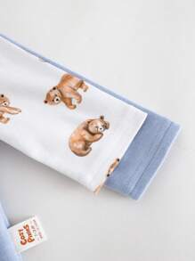 Cozy Pixies 2pcs Newborn Baby Boy Knitted Cartoon Bear Pattern Soft Round Neck Long Sleeve Jumpsuit Set Graphic,Kids - Multicolor - View 6