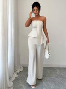 Chiquease Mono informal y elegante de color liso y asimétrico para mujer, atuendo totalmente blanco para primavera/verano