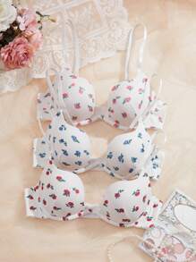 SHEIN 3 Stücke Damen-Unterwäsche-Set mit Ditsy-Blume Muster und Bügel
