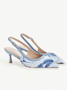 CUCCOO CHICEST Women's Lace Mesh Pointed Toe Stiletto High Heel Pumps, Suitable For Wedding Party - Blue - View 2