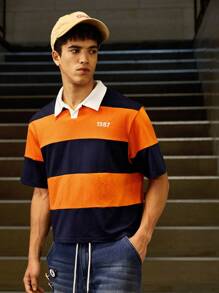 SWAVVY Men's Knit Casual Daily Young Relaxed Loose Short Sleeve Button-Up Polo Shirt Style, School - Multicolor - View 3