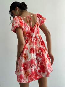 Firerie Women's Floral Print Pleated Bustier Sweetheart Neckline Mini Dress With Puff Sleeves, Perfect For Vacation Wear/Summer Clothes/Graduation Outfit/Holiday Outfits/ Ruffle Shorts/Wedding Guest Dress Women/ Church Outfits Women/Summer Outfits For Women - Multicolor - View 3