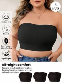 SHEIN 3 Stücke Frauen Große Größen Komfort nahtloser BH Set ohne Bügel