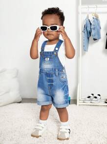 Denimly Toddler Boys Casual Daily Urban Street Style Distressed Design Comfortable Washed Denim Bib Shorts - Medium Wash - View 3