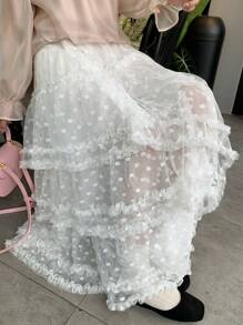 DAZY Jupe asymétrique à panneaux en maille blanche et dentelle, élégante - Blanc - Voir 7