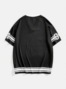 TEENAGE MUTANT NINJA TURTLES | SHEIN Men's Loose Knit Colorblock Casual Cartoon Graphic V-Neck Short Sleeve T-Shirt Sportswear - Black - View 2