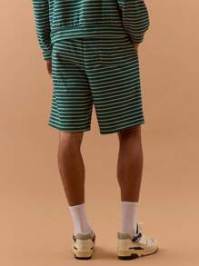 Musero Men Towelling Stripe Shorts Spring, Summer, Holiday, Vacation, - Green - View 4