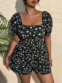 SHEIN EZwear Mono holgado con estampado floral menudo para tallas grandes, ideal para vacaciones de primavera/verano