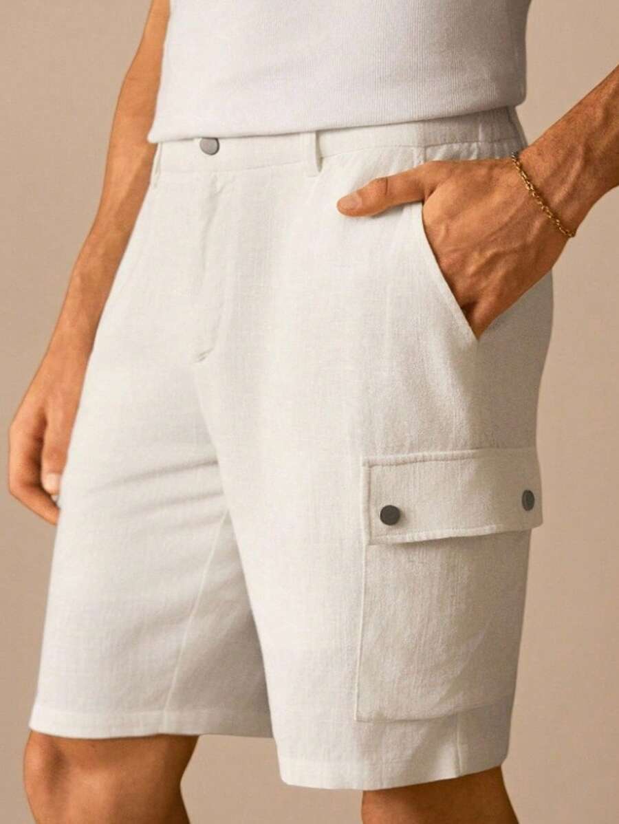 Manfinity VCAY Quần short nam màu trơn rộng rãi, thời trang dệt kim, mặc hàng ngày cho nam giới trẻ tuổi - trắng - Xem 1