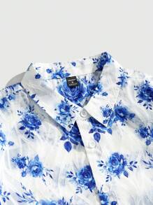 ROMWE MEN Men's Vacation Short Sleeve Casual Shirt, Suitable For Summer - Baby Blue - View 3