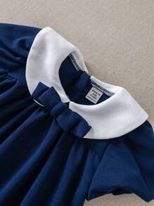 PrepCrw Baby Mädchen Kleid mit Kontrastfarbe Kragen, Puffärmeln und tailliertem Rockteil