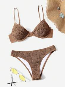 SHEIN Swim 2pcs Bikini Set With Underwire, Soft Cups, No Lining Required For Summer Beach Vacation - Brown - View 4