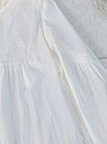 Resyla 女式白色长袖蕾丝花边衬衫，优雅休闲假日装 - 白色 - 查看 5