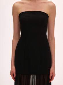 Chiquease Green Women's Simple Fitted Sleeveless Mesh Patchwork Dress - Black - View 3