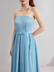 Poshira 女士露肩太阳裙舞会礼服女士礼服生日女士休闲连衣裙女士短裙夏季工作夏季连衣裙女士舞会礼服，派对礼服 - 藍色 - 查看 2