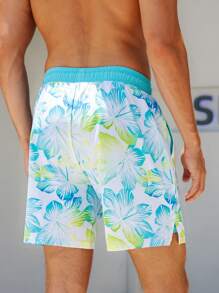 Manfinity Swimmode 男士时尚沙滩短裤，适合夏季，夏威夷风 - 彩色 - 查看 2