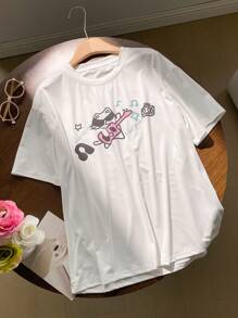 Comfortcana 女士休闲卡通图案印花 T 恤，夏季