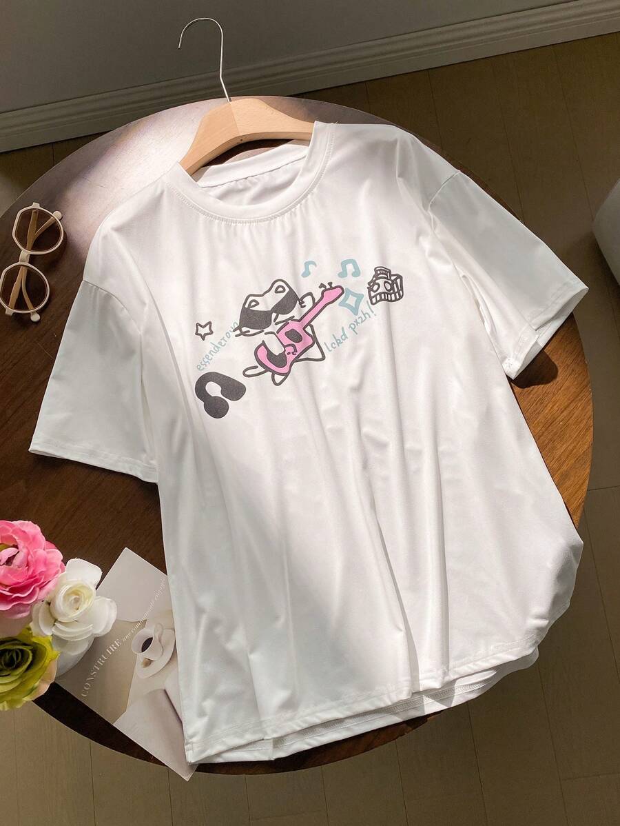 Comfortcana 女士休闲卡通图案印花 T 恤，夏季