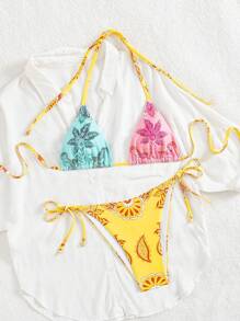Swim Vcay Pelis Printed 2Pcs Bikini Swimsuit Set, Sweet And Sexy For Beach, Airport, Summer Vacation