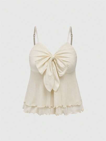 Goth Top de tirantes con nudo en forma de lazo y drapeado en color liso, casual para vacaciones de verano