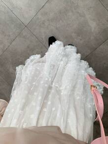 DAZY Jupe asymétrique à panneaux en maille blanche et dentelle, élégante - Blanc - Voir 6